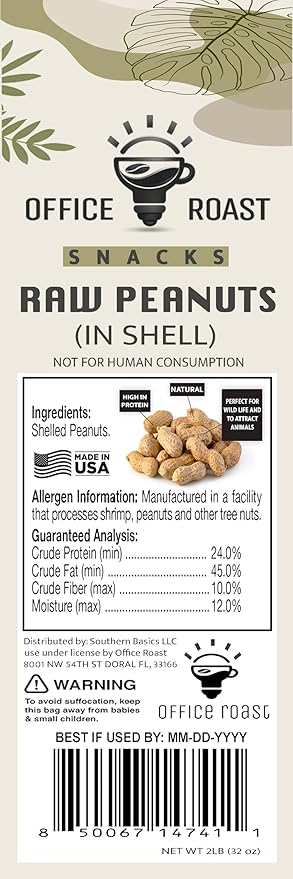 Office Roast Raw Peanuts in Shell 2 lb Bag – Unsalted, Natural & Healthy Snack – Plain Peanuts for Squirrels, Birds & Wildlife Feed