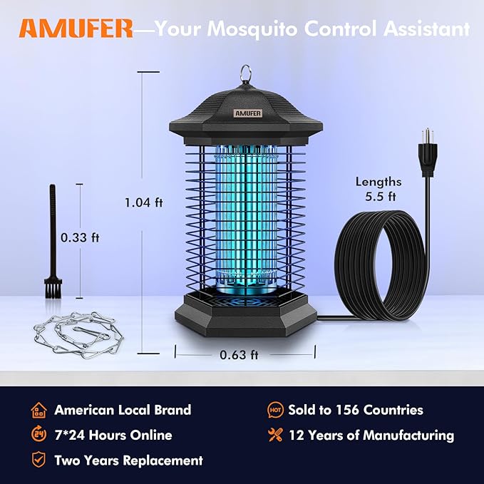 AMUFER Bug Zapper Outdoor Indoor, 18W Power & 4400V Instant Grid Mosquito Repellent, Insect Control Efficiency Increased 100%, 1/2 Acre Coverage, Fly Trap for Patio, Backyard, Home