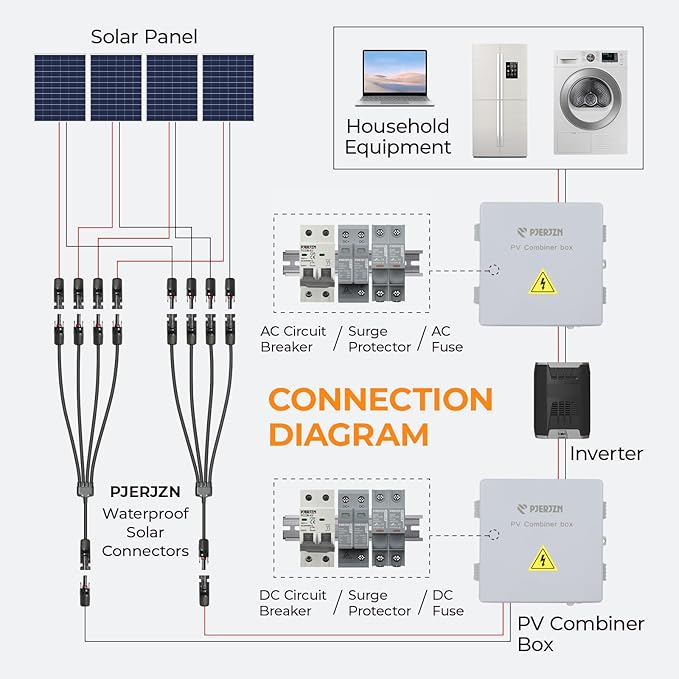 Solar Panel Connector 4 to 1 Solar Panel Splitter 4 Way 1000V Solar Panel Parallel Connectors Solar Adapter Cable Plug Pair for Solar System Solar Panel (4 to 1 1 Pair)