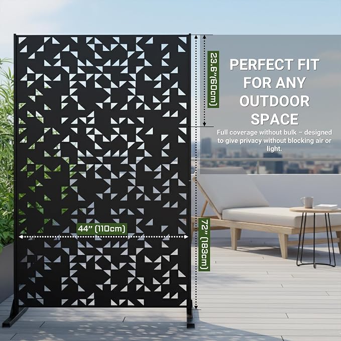 Metal Privacy Screen Outdoor 6FT โ Laser-Cut Geometric Mosaic Decorative Steel Panel, Weather-Resistant Freestanding Rustproof Privacy Wall Divider for Patio, Garden, Deck & Balcony
