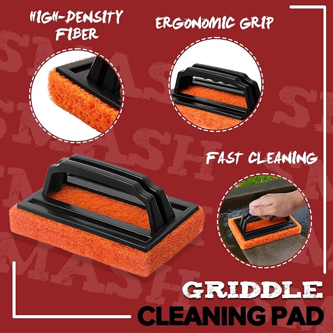 Grilliance 4pcs Smash Burger Press Kit, 3 in 1 Hamburger Press Patty Maker, Cast Iron Burger Press, Cleaning Pad Set for Grill, Griddle, Flat top, Kitchen, Cooking
