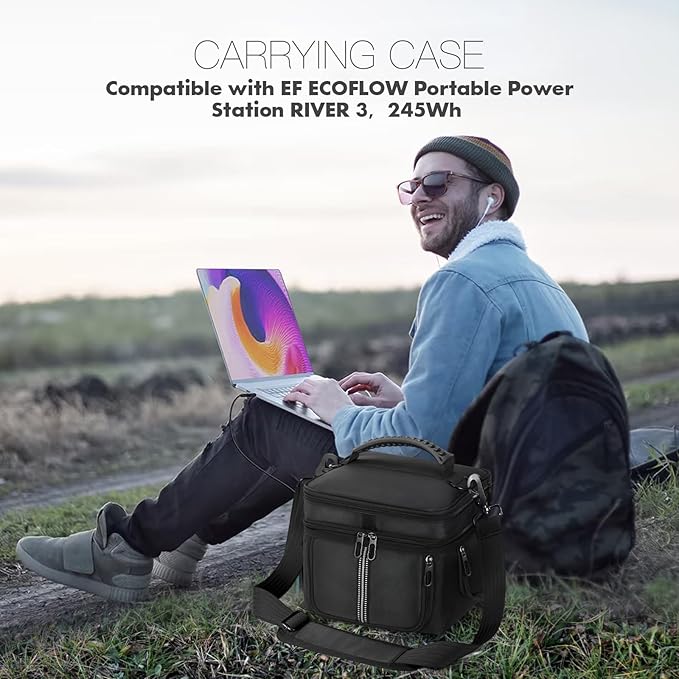 Carrying Case Compatible with ECOFLOW RIVER 3 Plus/RIVER 3, Portable Power Station Bag with Shoulder Strap, Protective Cover with Multiple Pockets & Quick Access for Generator Accessories