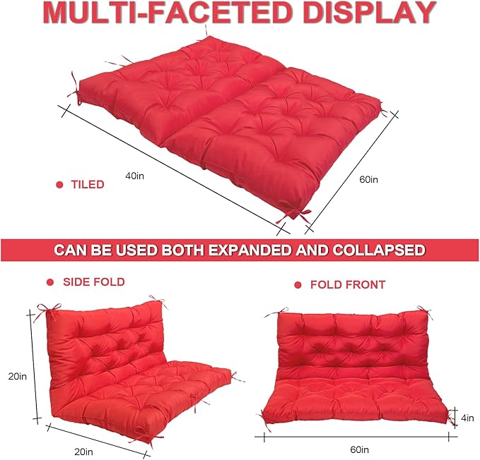 Porch Replacement Swing Cushions for Outdoor: 2-3 Seater Garden Waterproof Patio Bench Cushion with Ties - 4" Thick Swing Chair Cushion for Backyard Furniture Loveseat