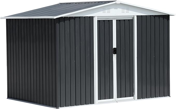 YOPTO 8x6 FT Outdoor Storage Shed,Metal Shed with Sliding Door & Air Vent,Garden Shed W/Sloped Roof,All Weather Waterproof Tool House for Backyard,Patio,Garage,Lawn,Grey