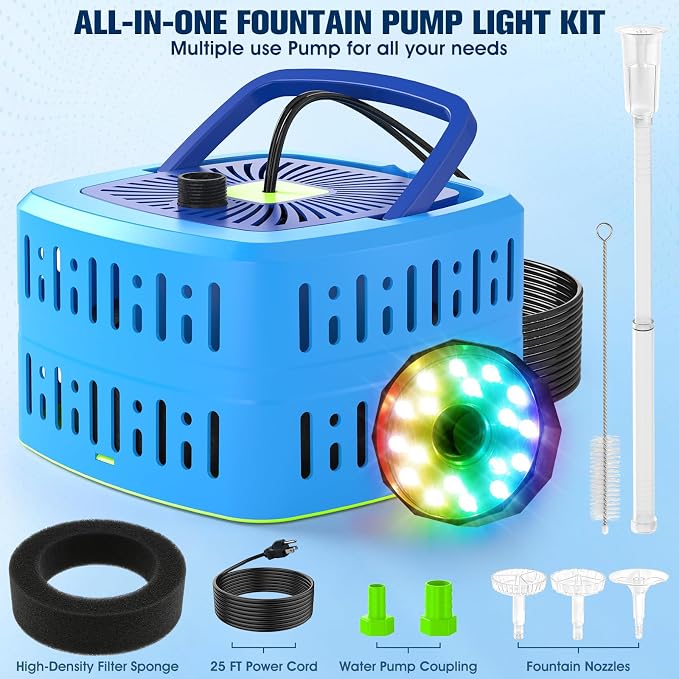 Pond Filter Pumps with Lights, 800GPH Pond Pump with Filter Fountain Kit,130W Pond Filter System with Pump Filter Kit, Koi Pond Filters for Outdoor Pond Water Features(Corded Electric)-Green