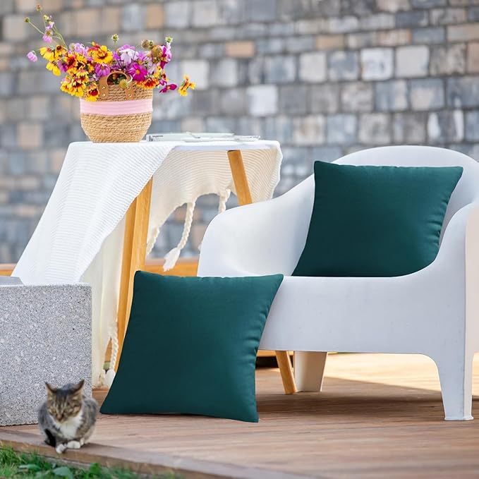 VAKADO Outdoor Waterproof Throw Pillow Covers 20x20 Set of 2 Decorative Teal Green Blue Patio Furniture Summer Cushion Cases Outside Decor for Couch Garden Bench Porch