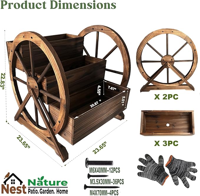 3 Tier Large Wooden Wagon Planter Box|Outdoor Planter/Flower Pot for Indoor&Outdoor Plants-Rustic Garden Planter for Patio,Porch&Garden Decor-Raised Garden Bed for Succulents,Herbs,Vegetables