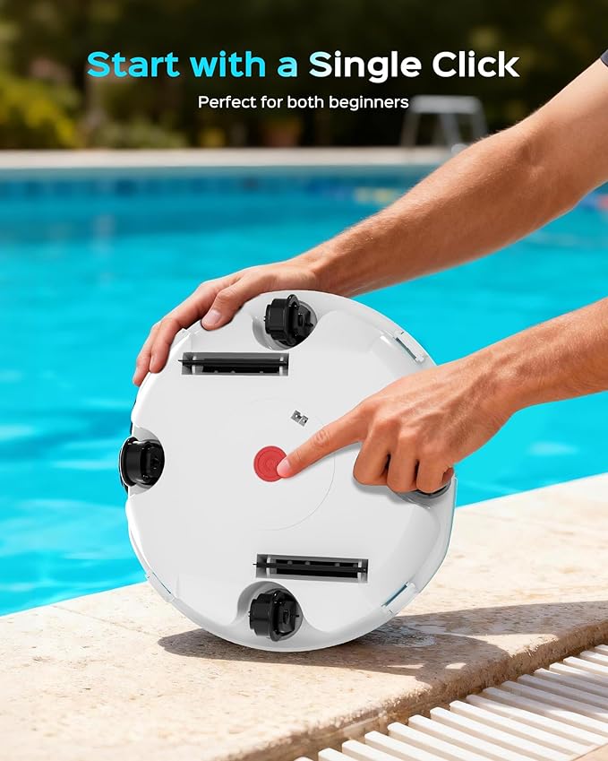 Cordless Robotic Pool Cleaner, Lasts 80 Min, Automatic Vacuum for Above-Ground Pools up to 650 Sq.ft,Portable, Self-Parking (Sky Blue)