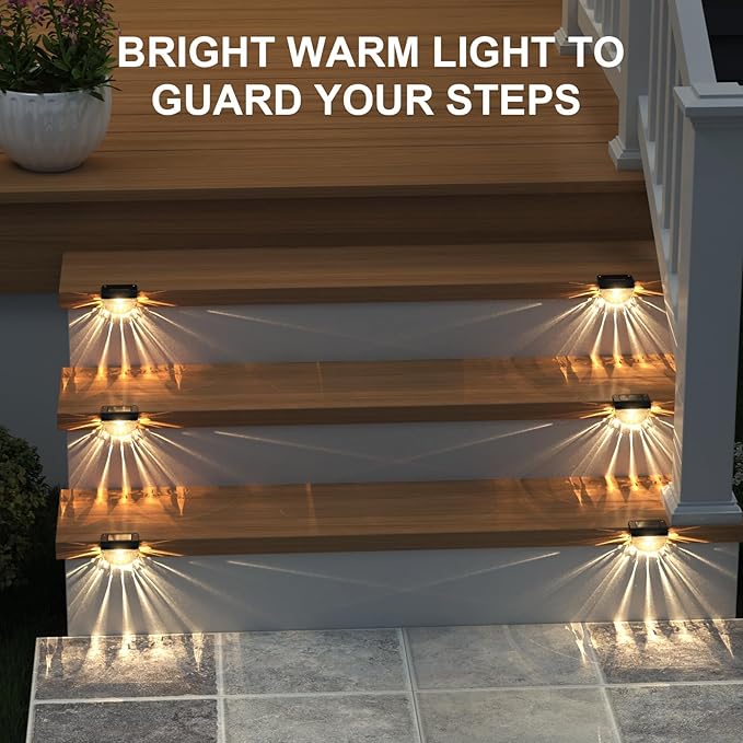 Melunar 16 Pack Solar Deck Lights Outdoor, Solar Step Lights Waterproof for Outside, Yard, Patio, Garden, Pool, Railing, Stairs, Fence (Warm White)