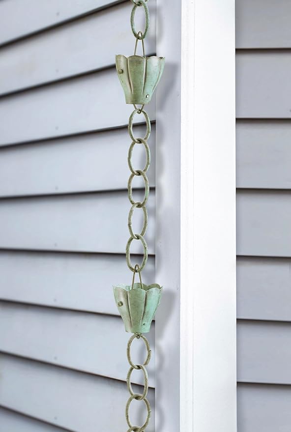 Good Directions 491V1-8 Crocus Rain Chain 8-1/2 Feet Long, Large Cups, 100% Blue Verde Pure Copper