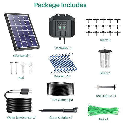 NFESOLAR 4W Solar Drip Irrigation Kit for Outdoor Indoor Plants, Customizable Watering Duration 1–30min & Interval 3h–7d, Solar Irrigation System for Garden Patio Balcony Vacation