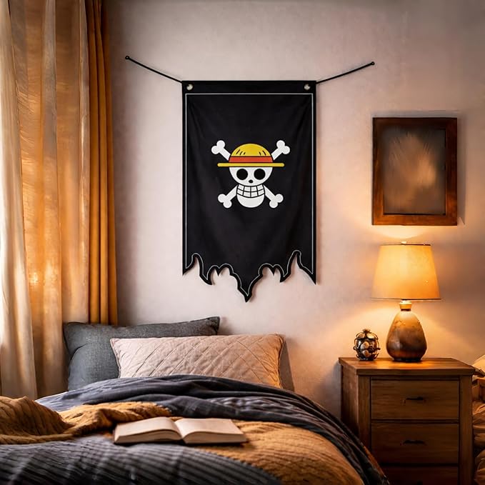 49x29in Vertical Anime-Style Pirate Banner with Straw Hat Skull Design for Halloween Decor and Themed Rooms