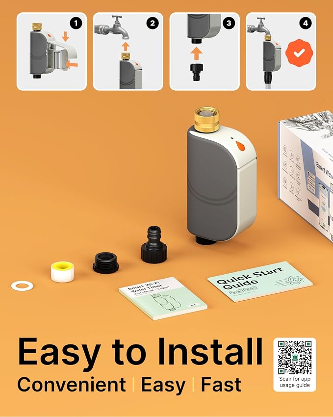 Smart Bluetooth Water Timer for Garden Hose, Heavy-Duty Brass Inlet Water Hose Timer Outdoor, Set & Forget Programmable Irrigation Controller with App, One-Button Manual Watering, IP65 Waterproof