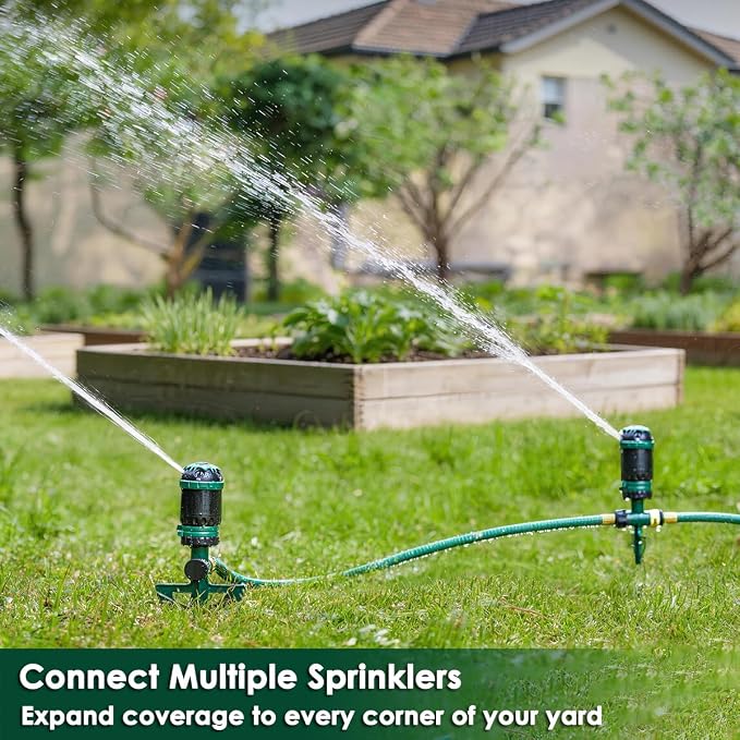 FANHAO Heavy Duty Gear Drive Sprinkler with Metal Spike Base, 5-Pattern Adjustable Sprinkler Irrigation System, 360 Degree Rotating Water Sprinkler for Large Area Yard, Garden Plant
