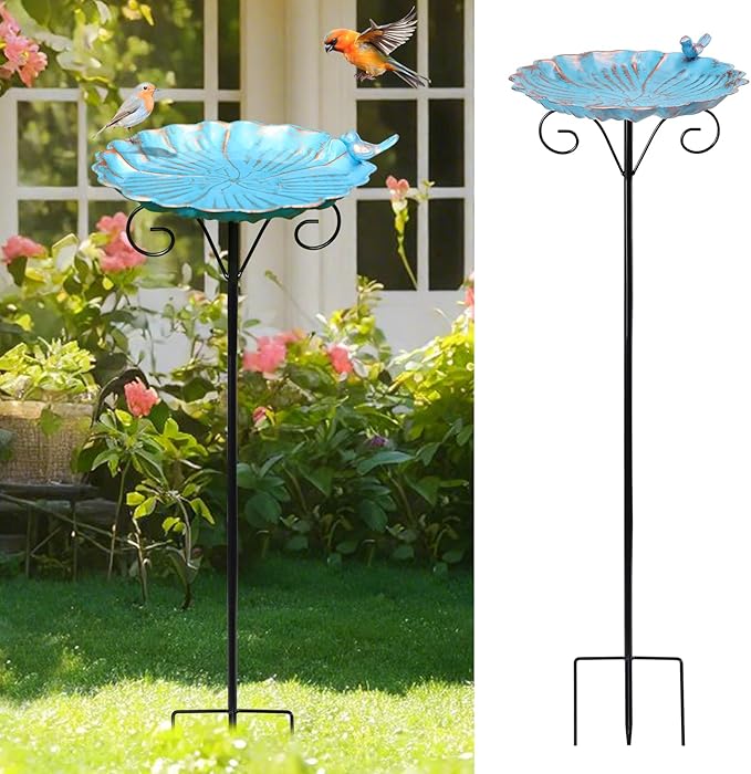 MUMTOP Metal Bird Baths for Outdoors, 34 inch Height Outdoor Birdbath Birdfeeder with Metal Stake for Outside Garden Yard Lawn Decor