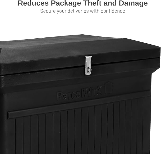 RTS Home Acccents ParcelWirx Premium Horizontal Delivery Box Storage Cabinet with Hinged Lid, 33.5" x 18" x 23.2", Black
