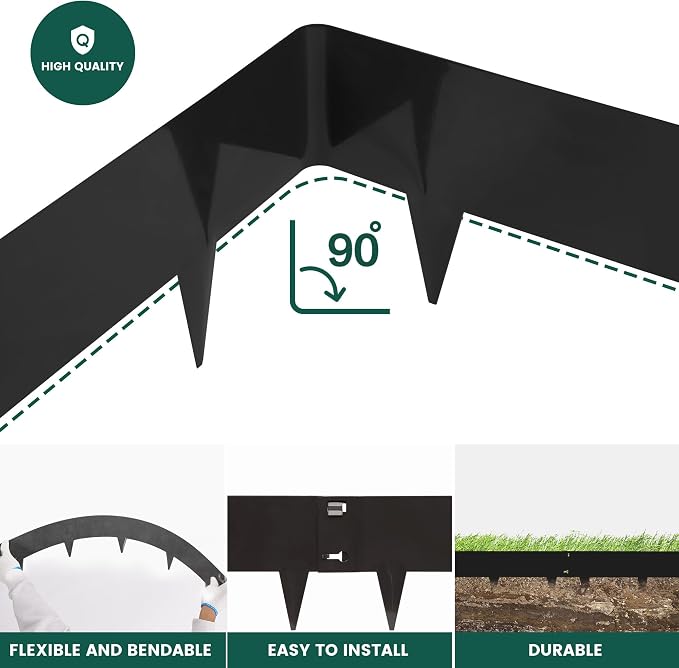 PROWORX 5 Pack Metal Landscape Edging, 42”L x 7”H Black Bendable Steel Lawn Garden Edging Border, No Dig Edging for Landscaping Yard Pathway (16.5 Ft Total)