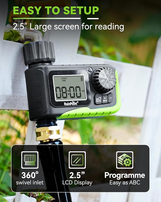 RAINPOINT Sprinkler Timer, Water Timer for Garden Hose, Garden Hose Timers for Watering, Irrigation with Manual Watering/Rain Delay for Outdoor Lawn & Yard