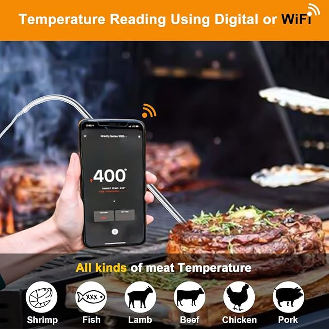 4-Pack Meat Probes Compatible with Masterbuilt Gravity Series 560/800/1050, with Grill Clips and Probe Grommet, 9004190170 Temperature Probe Replacement Parts Accessories