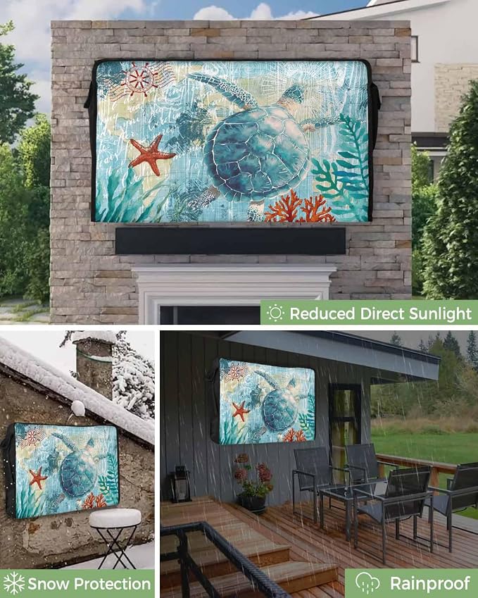 T&H XHome Outdoor TV Cover - Marine Life Sea Turtle Waterproof and Weatherproof 40"-43" LCD Movable Shield TV Display Screen Protector Outside Television Covers
