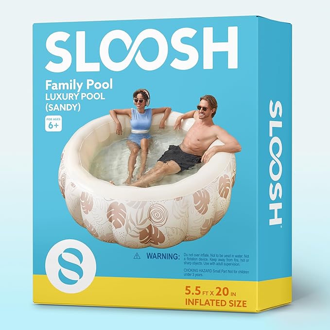 SLOOSH Inflatable Swimming Pool,5.5ft x 20 Inch Full-Sized Blow Up Durable Thickened Luxury Above Ground Family Pool with Comfortable Backrest for Summer Water Party Backyard Garden Lawn,Sandy
