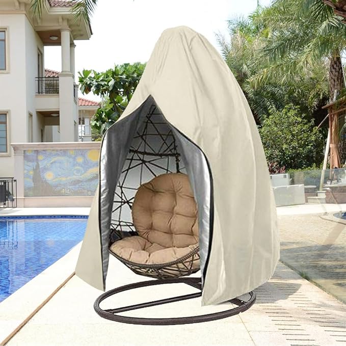 Oslimea Patio Egg Chair Cover Waterproof Windproof Swing Egg Chair Cover with Zipper and Bottom Buckle for Outdoor Wicker Single Seat, Beige