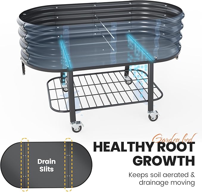 KING BIRD Large Raised Garden Bed with Legs Galvanized Elevated Planter Box 47.2x23.6x29.9 in for Backyard, Patio, Balcony, Dark Grey