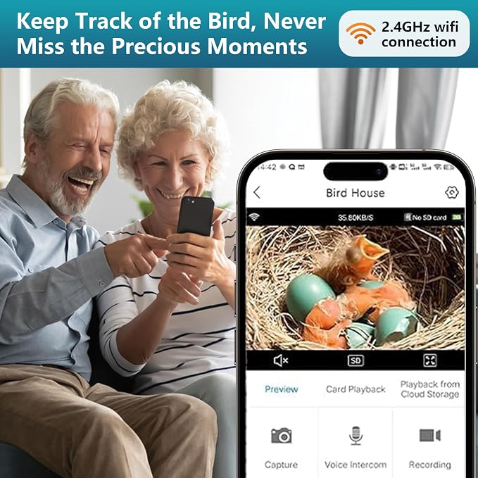 Smart Bird House with Camera, 1080P HD Birdhouse with Camera Inside Solar Powered 2.4G WiFi & App Notify, Bird Houses for Outside with Nest Auto Capture Photo & Video