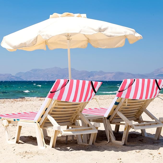 Fumete 2 Pack Lounge Chair Covers 30 x 85 Inch Pool Chaise Lounge Towels Microfiber Beach Chair Towel Portable Striped Outdoor Patio Furniture Cover for Sunbathing Picnic Spa(Pink)