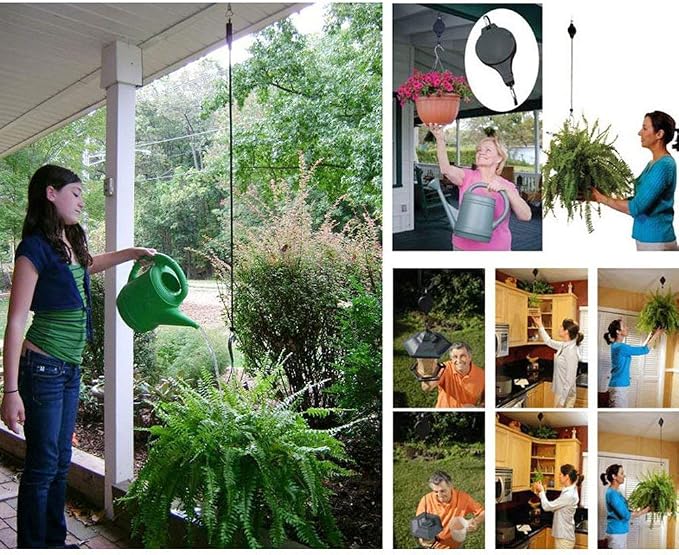 6 Pack Plant Hook Pulley, Retractable Plant Hanger Easy Reach Hanging Flower Basket for Garden Baskets Pots and Birds Feeder Hang High up and Pull Down to Water or Feed, White
