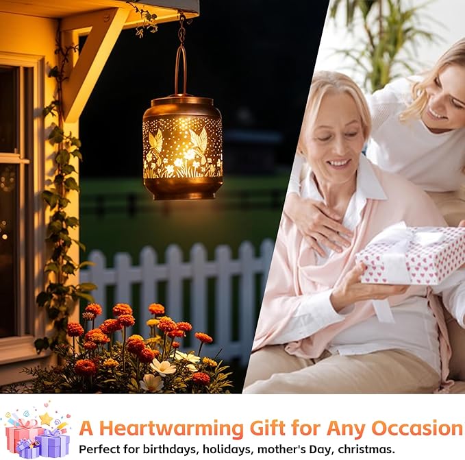 SRNPMIU Solar Lanterns Garden Decor, Solar Light Outdoor Waterproof, Hummingbird Hanging Lantern Lights for Women Mom Grandma, Yard Decorations Lanterns for Yard, Patio, Backyard, Porch
