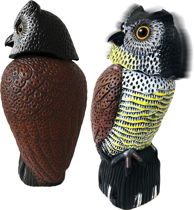 GiftExpress 16" Large Owl Decoy with Rotating Head β Realistic Garden Statue Bird & Squirrel Deterrent, Life-Size Predator Scarecrow for Outdoor Yard & Garden Protection