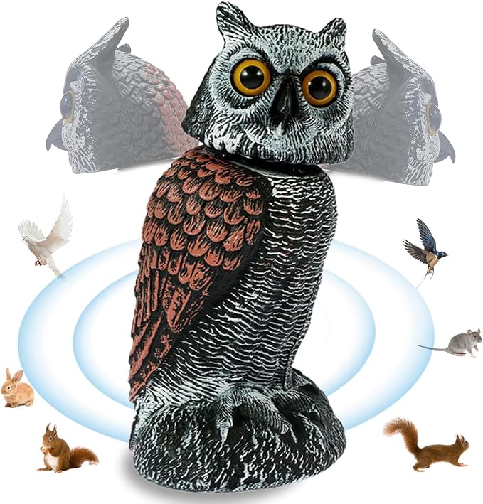 Fake owl Statue Decor 1Pack with Wind Panel, Fake Owls Waterproof for Garden Plant Orchard, Plastic owl Decor for Outside Indoor Patio Garden Yard Home Outdoor Decor