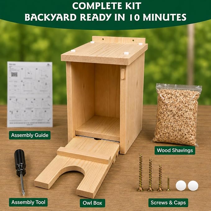 MOONITY Premium Cedar Owl House β 14" x 9" x 9" All-Season Nesting Box for Screech, Kestrel & More β Durable, Weatherproof & Easy to Install
