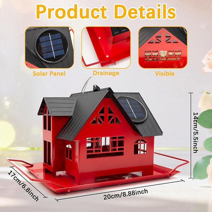 Solar Bird Feeders for Outdoors Hanging, Heavy-Duty Metal Birdfeeders Outside Hanging with Solar Lights, Wild Bird Feeders for Garden Decor, Unique Gifts for Bird Lovers, Mom and Grandma