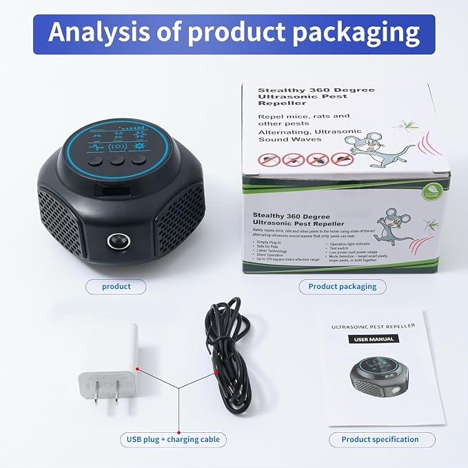Ultrasonic Pest Repellent Plug in Indoor Mouse Traps for Home, Mouse Repellent Ultrasonic Device Rodent Repeller Ultrasonic Plug in Pest Control for Rat Mice Spider Squirrel Roach for Attic (2, Black)