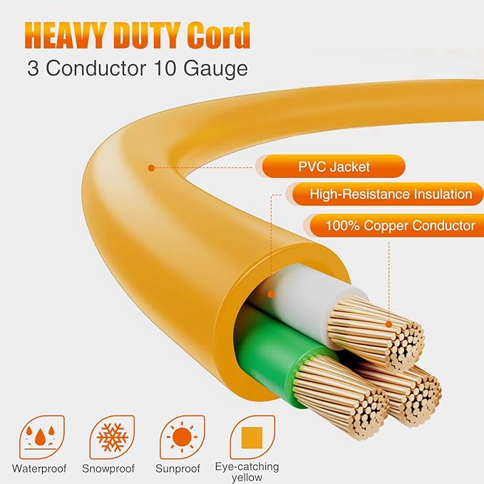 Tellegloww 10 FT Flat RV Generator Adapter Cord NEMA TT-30p to 3X 5-20R/5-15R, 30A to 110V 15/20 A Household Outlet Adapter, 10 Gauge Flat Rv Generator Extension Cord, Etl Listed, Yellow