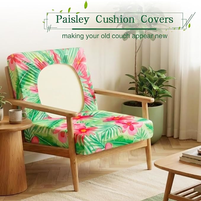 Newwiee 12 Pcs Patio Cushion Covers Outdoor Stretch Sofa Couch Cover Replacement Couch Slipcover Sofa Seat Chair Porch Patio Furniture Protector, Flexibility Washable(Red Green,Floral Leaf)