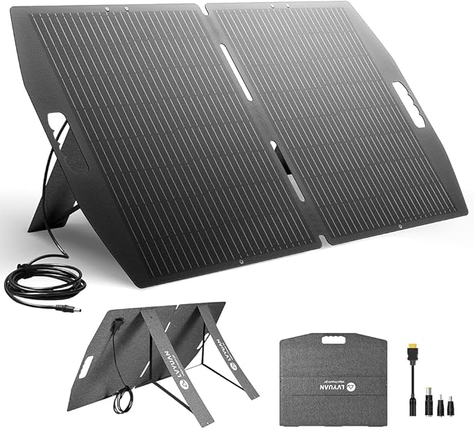 LVYUAN 100W Portable Solar Panel for Power Station, Foldable Solar Panel 23.5% Mono Cell with ETFE, IP65 Waterproof with 4-in-1 Adapter Battery Charger for Outdoor Camping Van RV Trip