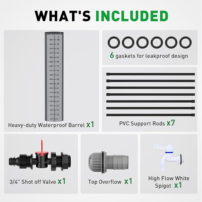 Yesker Collapsible Rain Barrel, 100 Gallon Portable Rainwater Collection System, 550D PVC Water Storage Tank, Rain Catcher with Spigots Filter Overflow Kit, Grey