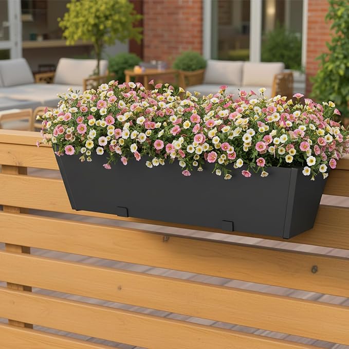 Railing Planter Box - Heavy Duty Window Boxes, 36” Deck Railing Planter Boxes with Adjustable Bracket, Deck Planters for Railing Outdoor Fence (2 Packs)