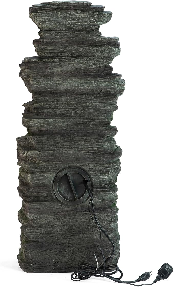 Glitzhome Outdoor Water Fountain, 9-Tiered Rock Floor Fountain with Cascading Water, 39.25" H Polyresin Waterfall Fountain with Pump and LED Light Outdoor Water Feature for Garden Yard Patio Porch