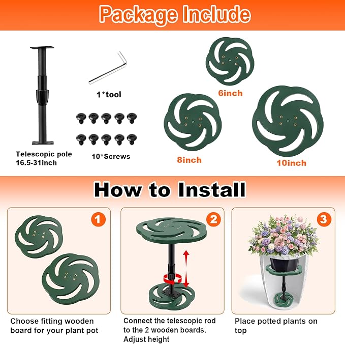 Axcoix Adjustable Height Plant Risers for Inside Pots, 17.5-32" Plastic Planter Inserts for Large Pots, Pot Fillers for Tall Square Round Taper Planters (6" 8" 10" Base or Top)
