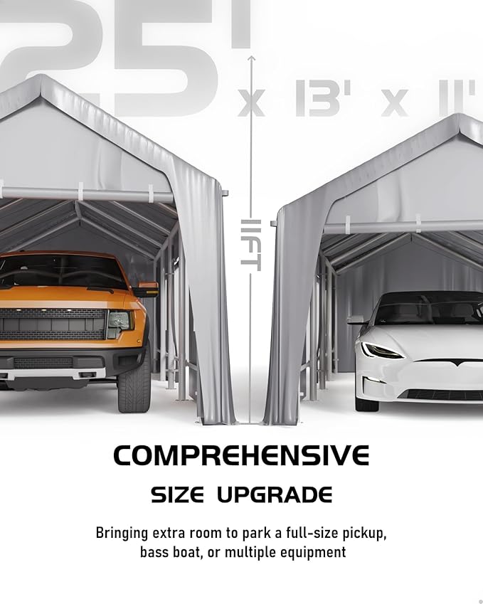 Heavy Duty Carport Replacement Canopy Cover β Waterproof, UV & Wind Resistant PE Tarp β Fits 13x25 ft, 200G β Grey, Top Cover Only (Frame Not Included)