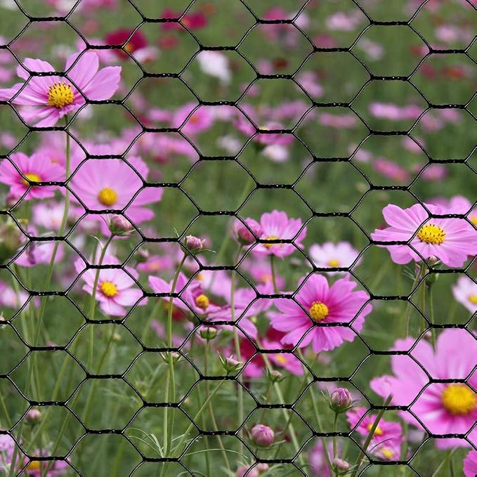 PVC Hexagonal Poultry Netting Chicken Wire 24" x150' x 1" Mesh 20GA Black