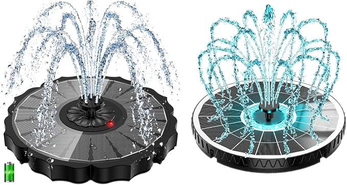 Yzert Solar Water Fountain with Battery+ Remote Solar Fountain with Colorful Lights