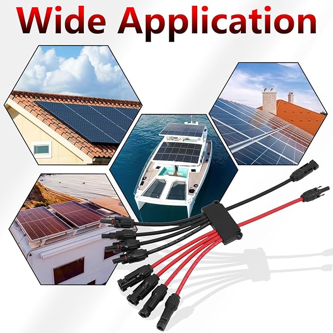 Solar Parallel Connectors for 4 Solar Panels, Tool-Free Solar Panel Connectors Cable 2 to 8 Y Branch Parallel Adapter, IP68 Waterproof Wires Splitter 10AWG for Solar Cable Extension(FMMMM/MFFFF)