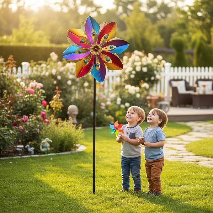 13" Metal Wind Spinner Outdoor - Kinetic Wind Sculpture with Metal Stake, Art Decor for Garden, Yard, Patio, Lawn - Ideal Gift for Family & Friends