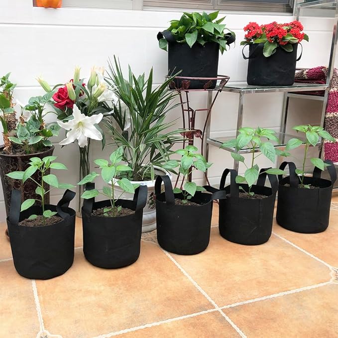 JERIA 24-Pack 5 Gallon Nonwoven Grow Bags, Plant Grow Bags,Heavy Duty Aeration Fabric Pots with Durable Handles, Come with 24 Pcs Plant Labels