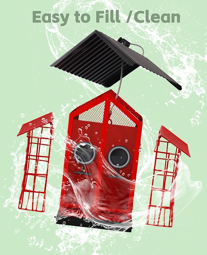 Weatherproof Bird Feeders for Outdoors - 4Lbs Large Metal Suet Feeder for Cardinal Finch, Garden Decor (Ordinary Red)